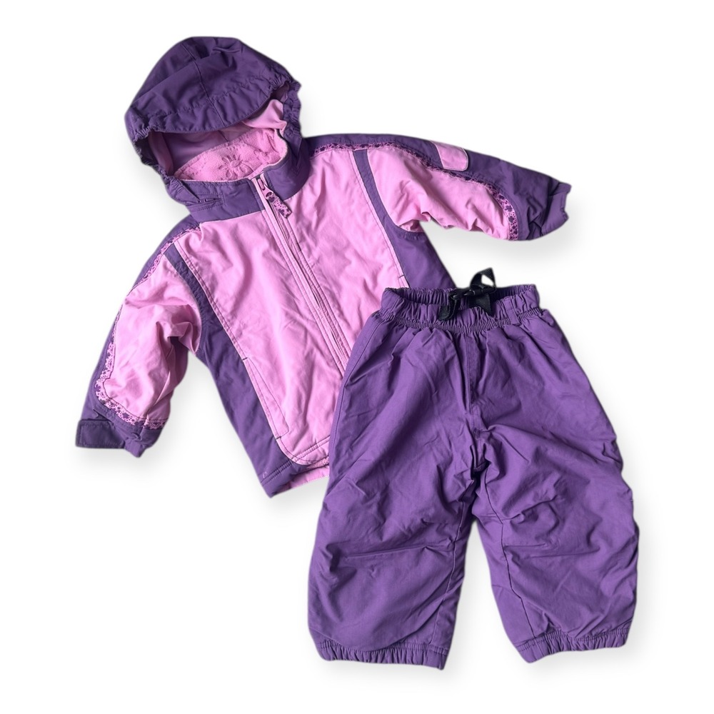 REI Toddler Girls 18 Months Purple Pink Fleece Lined Winter Jacket Hooded - Picture 1 of 13